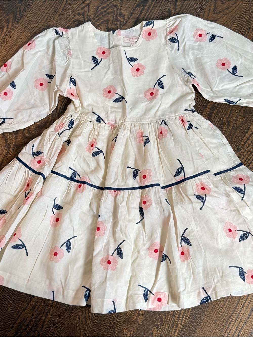 Pink Chicken Girls White Dress with Pink Floral and Navy Accents sz 10